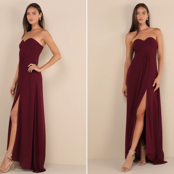 LULUS Elegant Prom Wedding Bridesmaid Sexy Flowy Romantic Strapless Maxi Dress - Picture 3 of 5